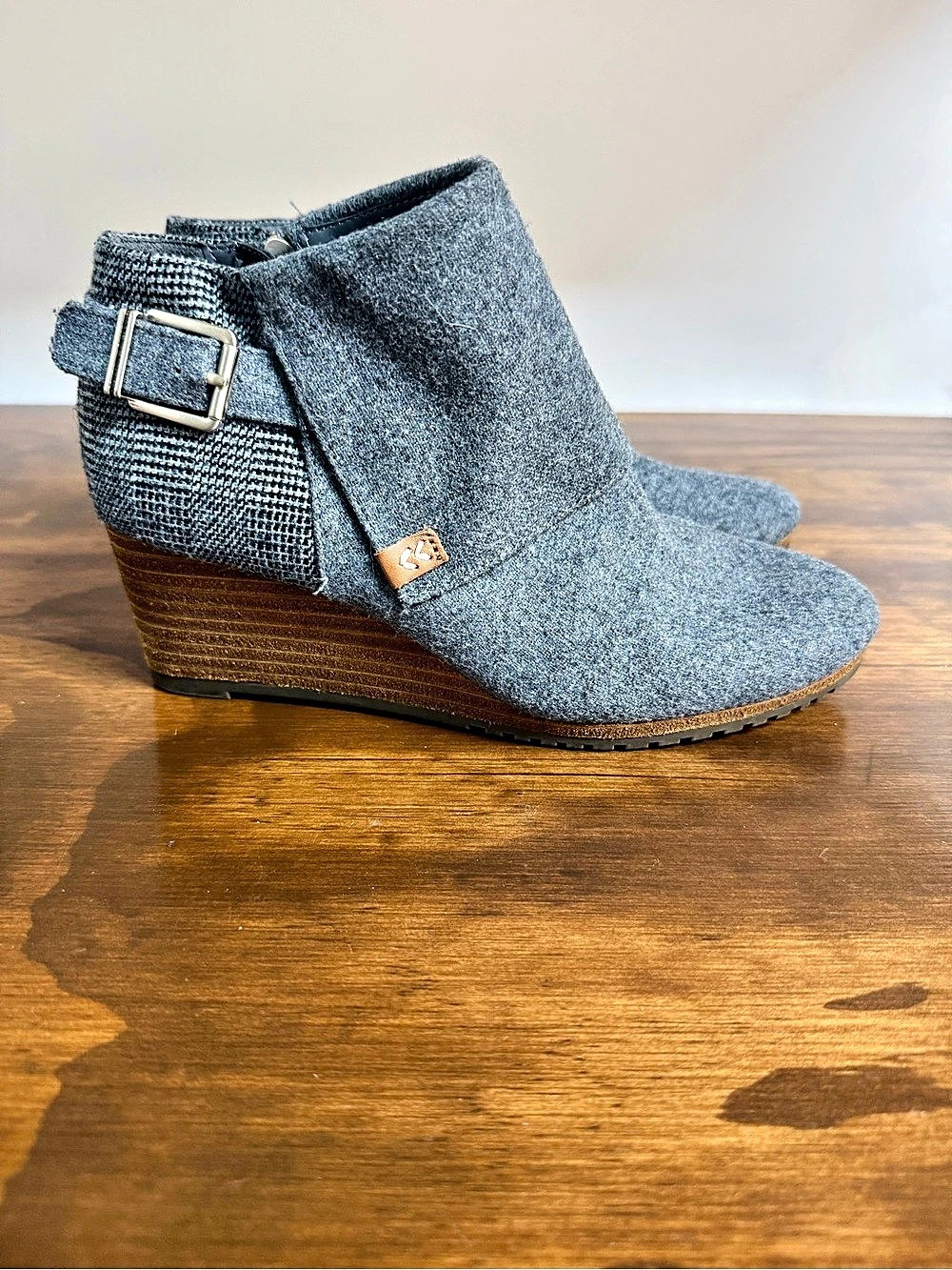 Dr. Scholl's Be Energized Wedge Ankle Boots Flannel Gray Plaid US 6.5